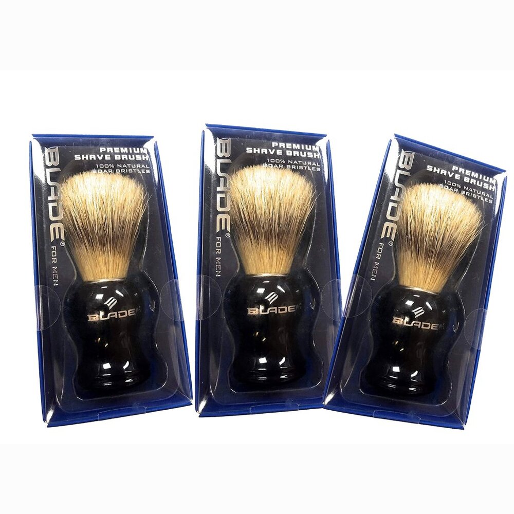 Lot of 3 ** PREMIUM SHAVER Brush 100% Natural Boar Bristles NIB * BLADE for Men